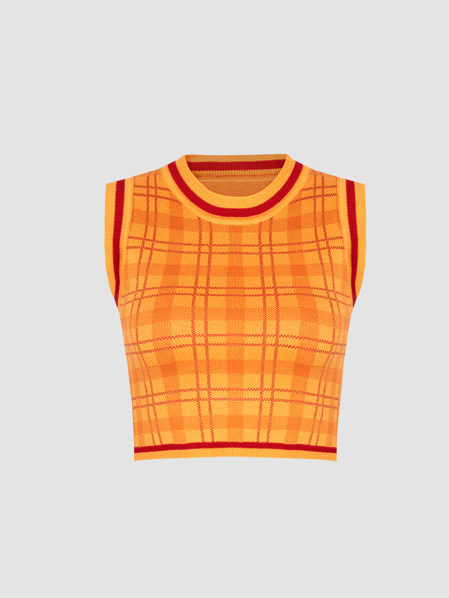 Knitted Cardigan + Plaid Vest + Skirt Three Piece Set