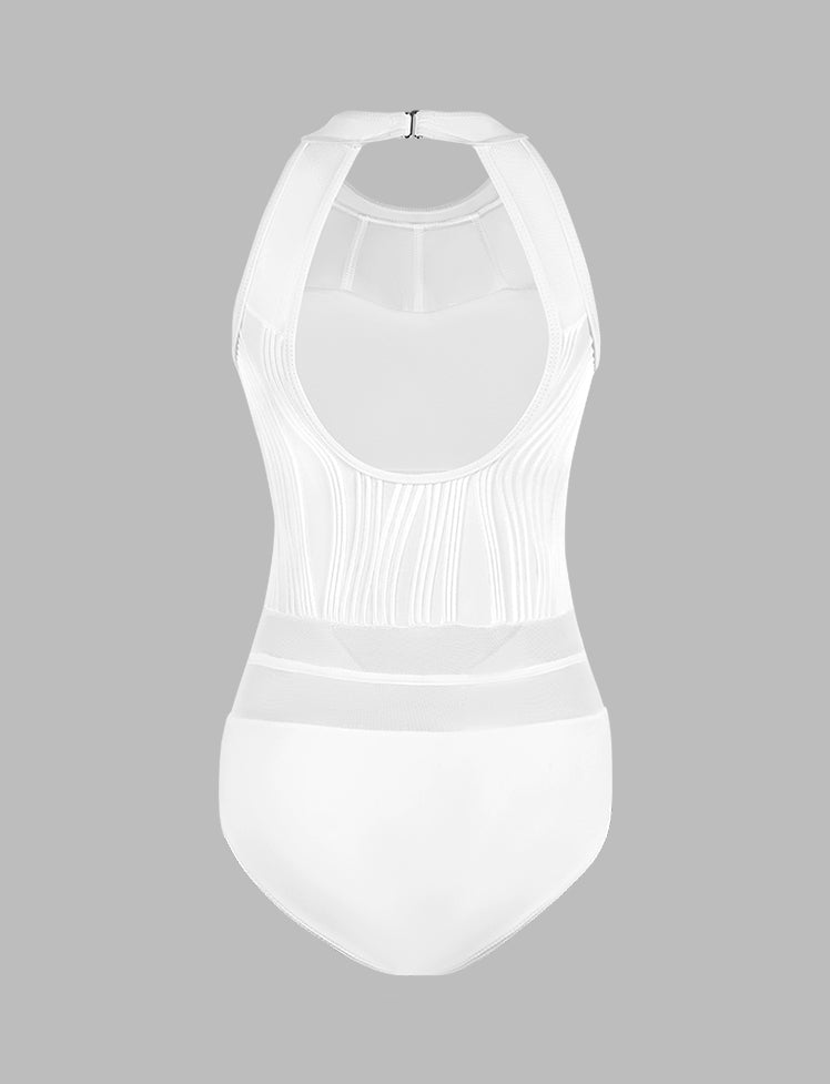 Mesh Paneled Solid One-piece Swimwear