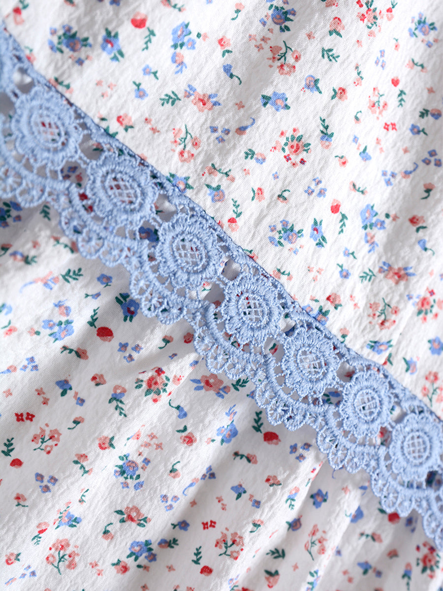 Sweet Girl Pastoral Style Floral Bubble Sleeve Dress