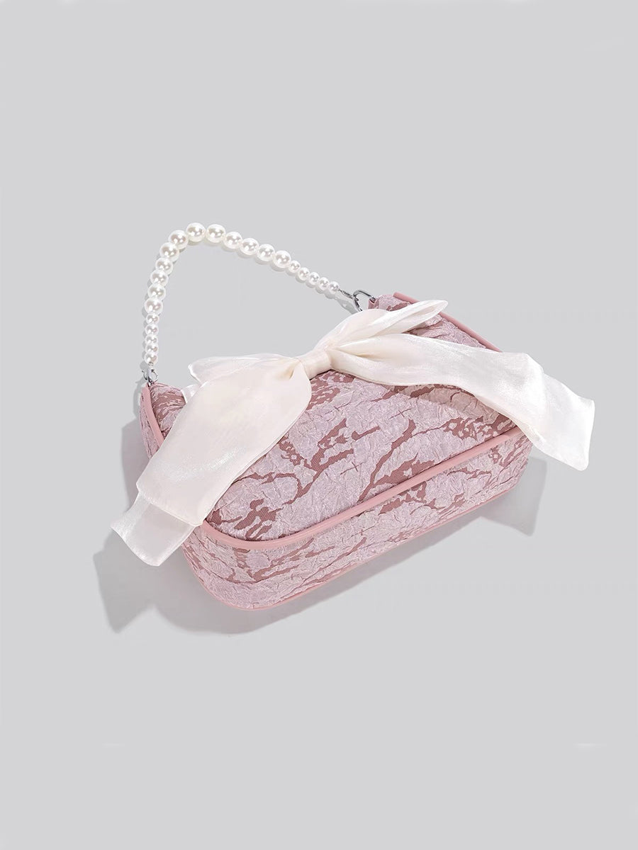 Velvet Bow Pearls Bag