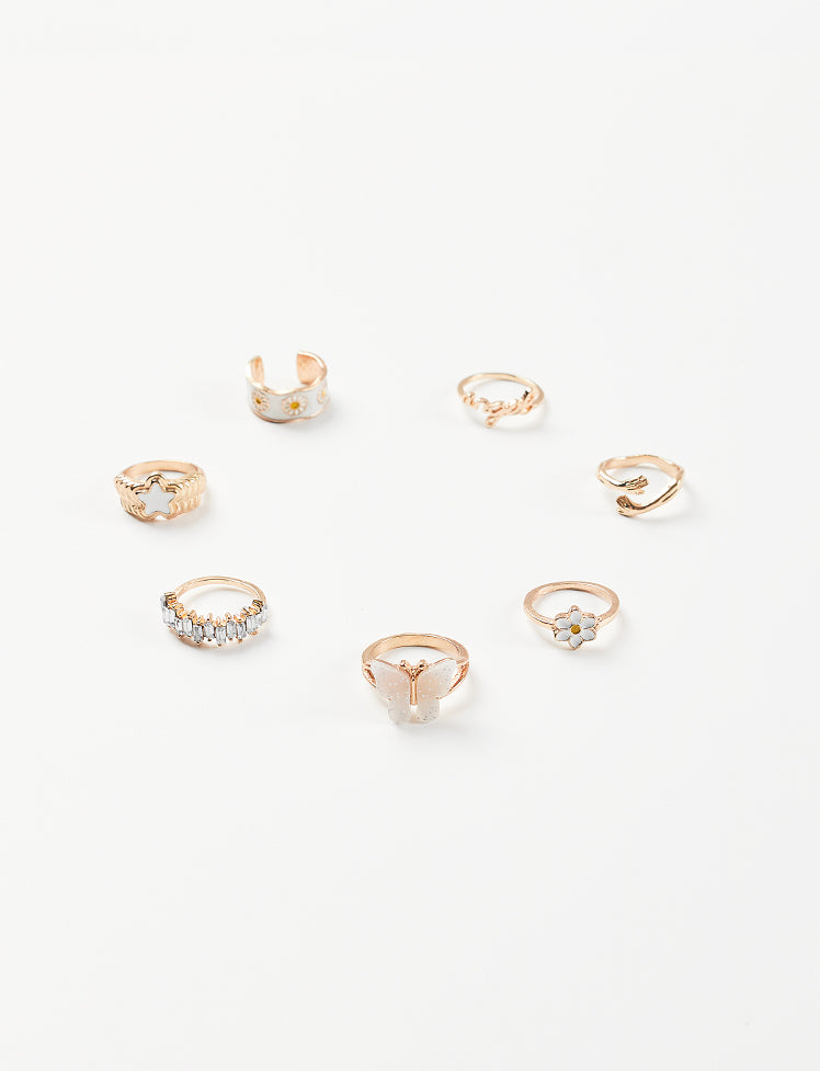 Butterfly Daisy Heart Y2K Rings
