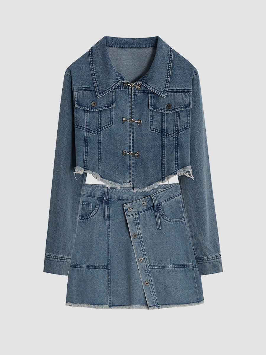 Denim Long Sleeve Jacket & Skirt Set
