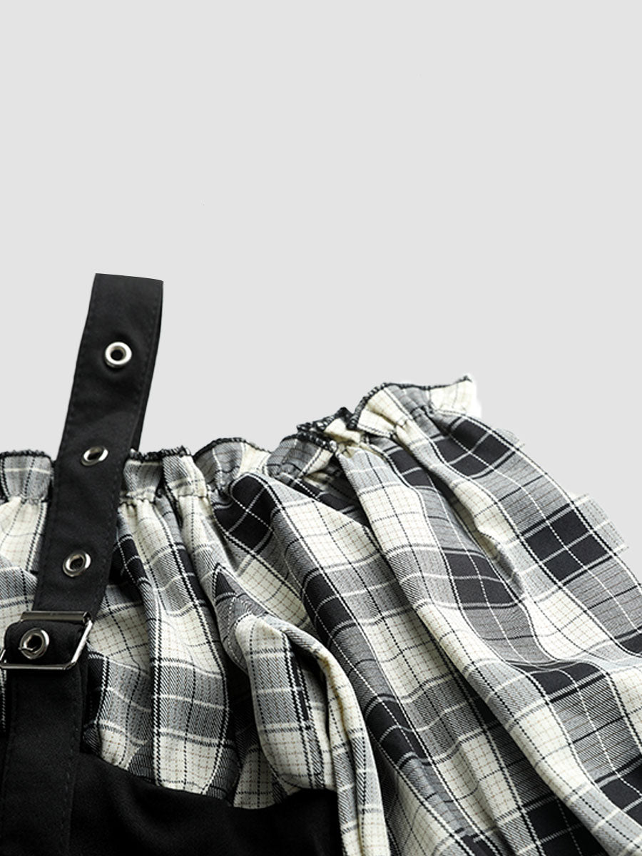 Plaid Shirt Bubble Sleeve Camisole Top