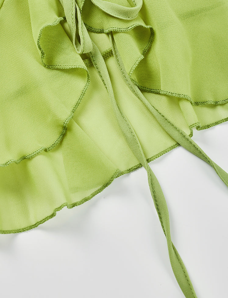 Solid Ruffled Flared Tie-up Top