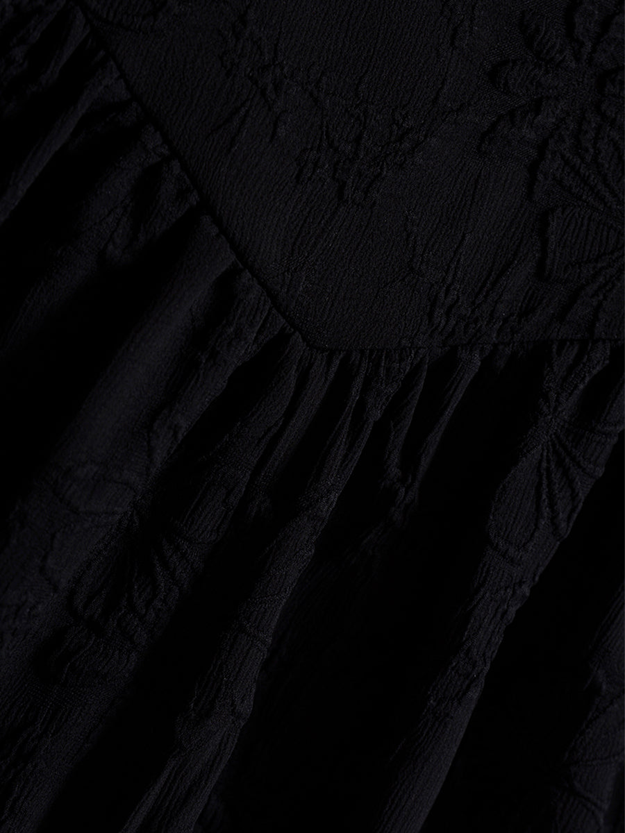 Black Jacquard Square Neck Dress