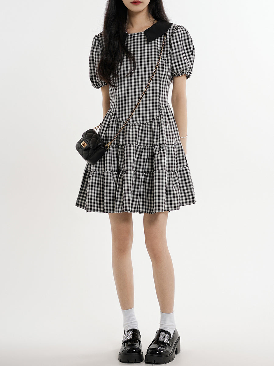 Plaid Puff Sleeve Dress