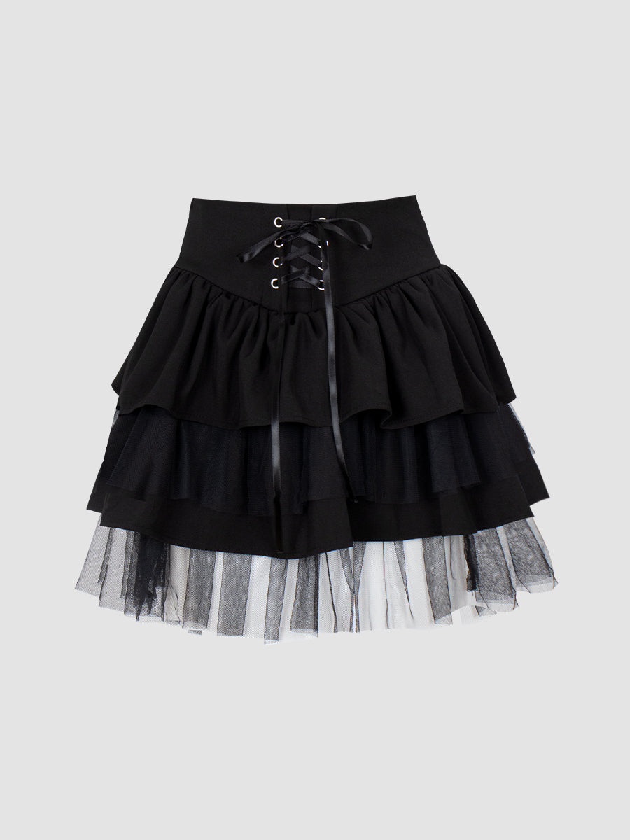 Black Blazer with Chain Belt + Puffy Skirt Set