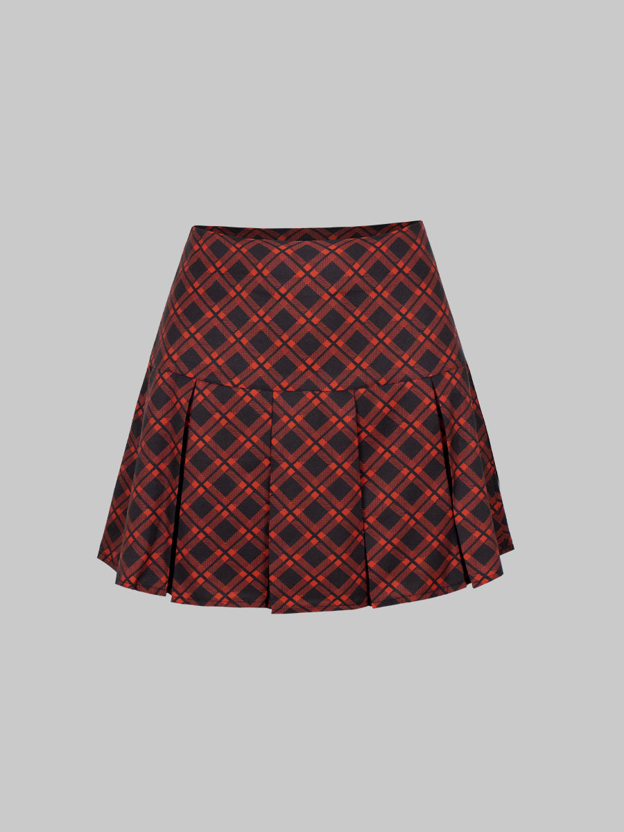 White Shirt + Plaid Vest + Skirt Three Piece Set