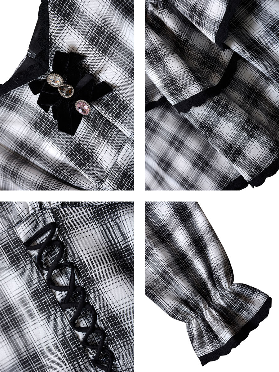 Black And White Plaid Diamond Cake Dress