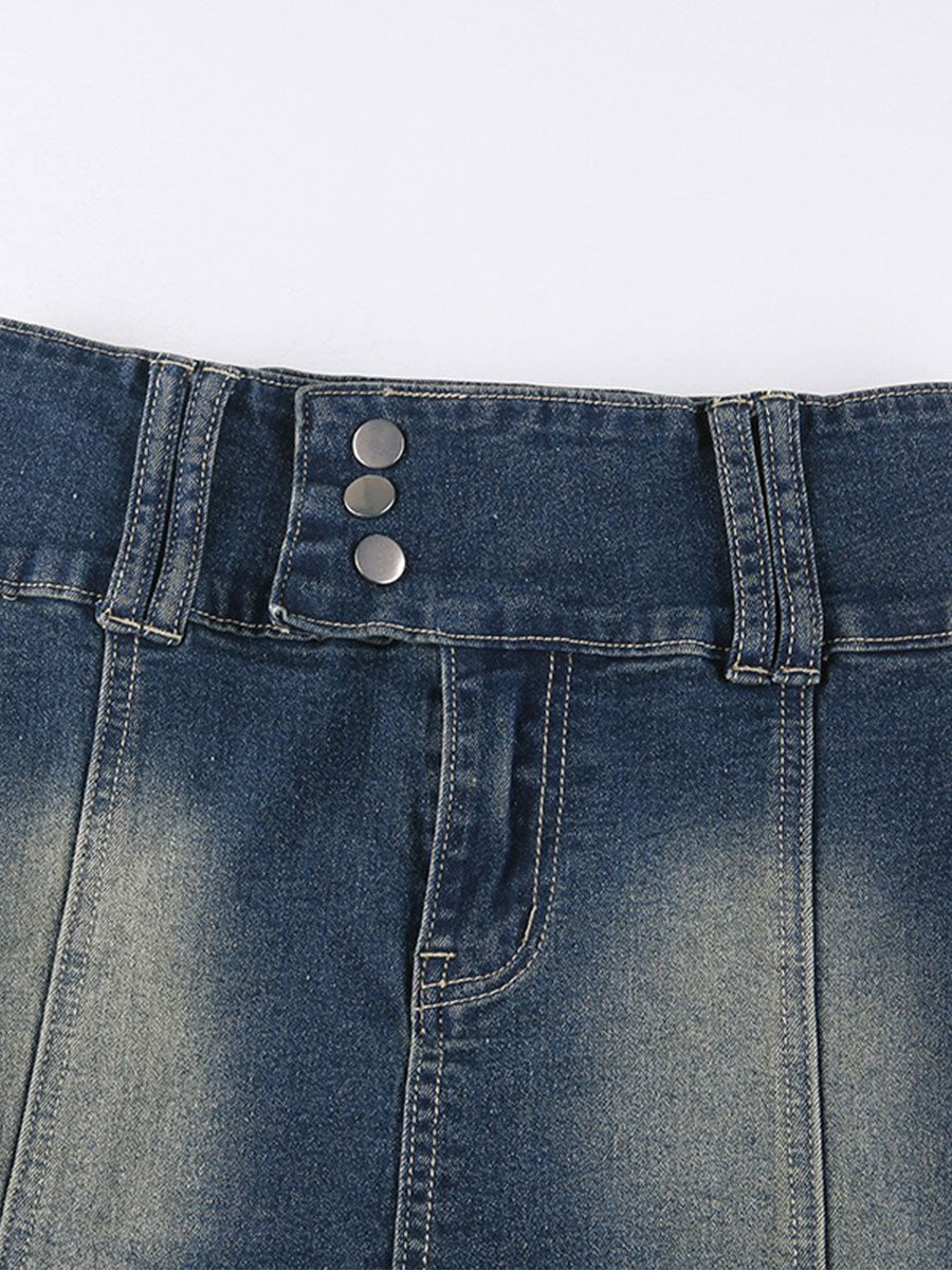 Denim Undershirt Top&Hip Skirt Two Pieces Set