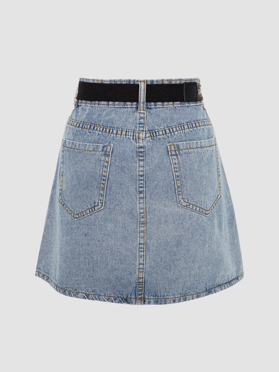 Pleated Denim Skirt