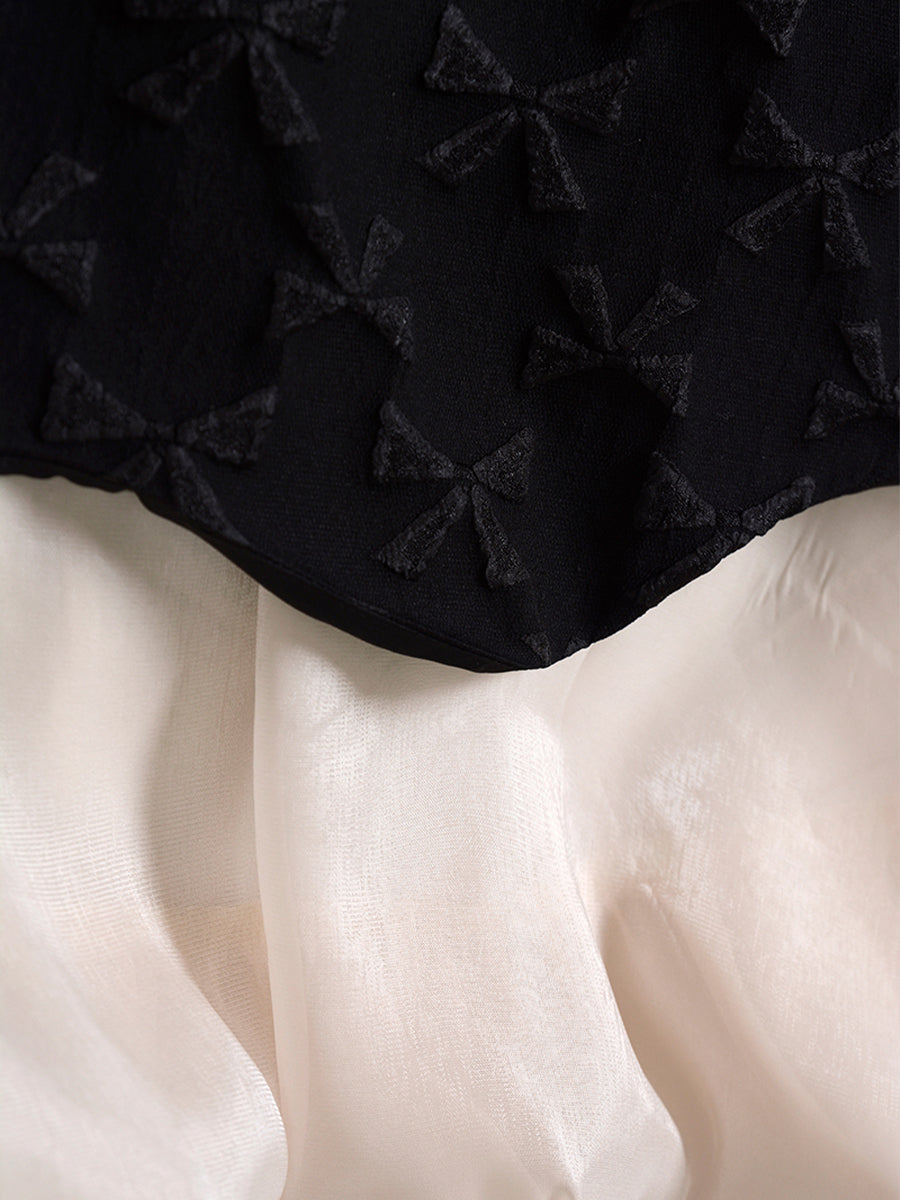 Bow Jacquard Short Sleeve Dress