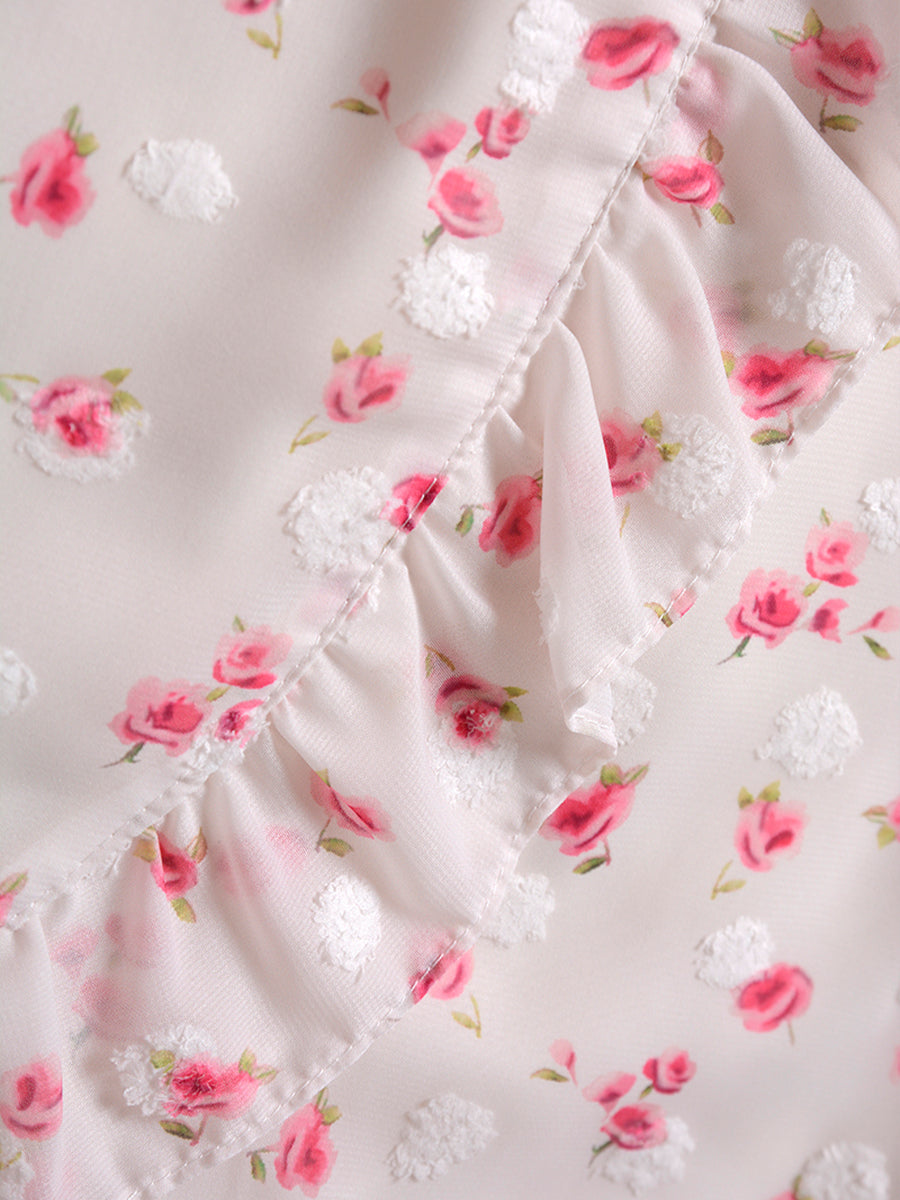 Summer Gentle Floral Bubble Sleeves Dress