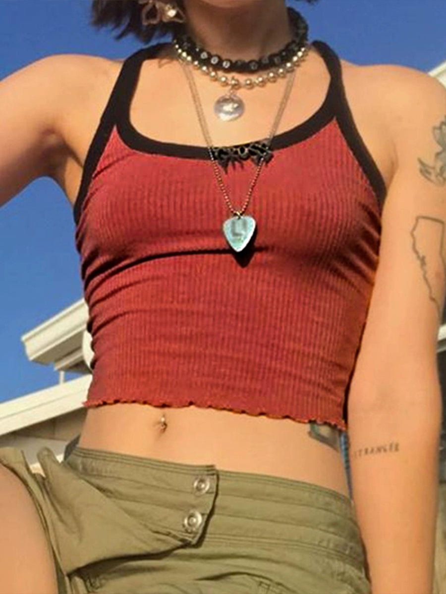 Red Slim Fit Cotton Camisole Top