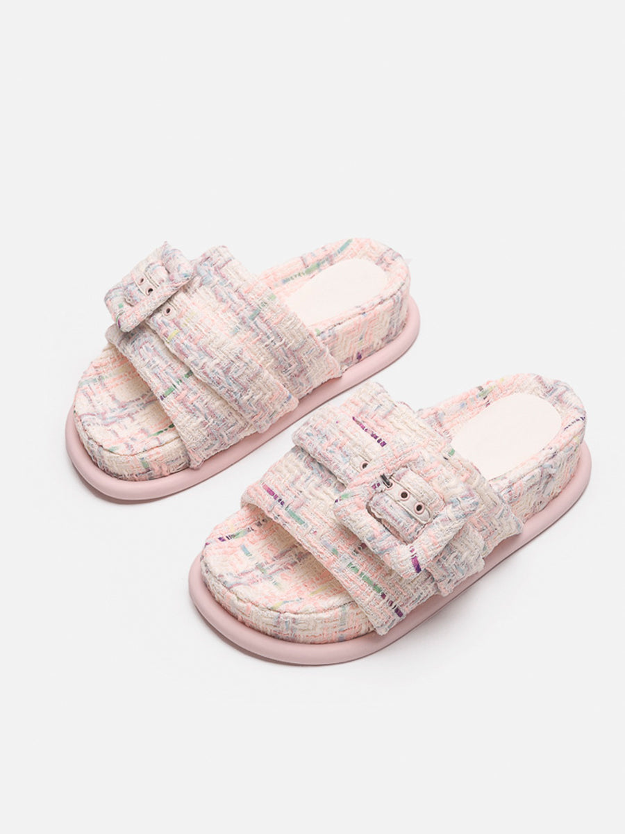 Square Buckle Open Toe Thick Bottom Slippers