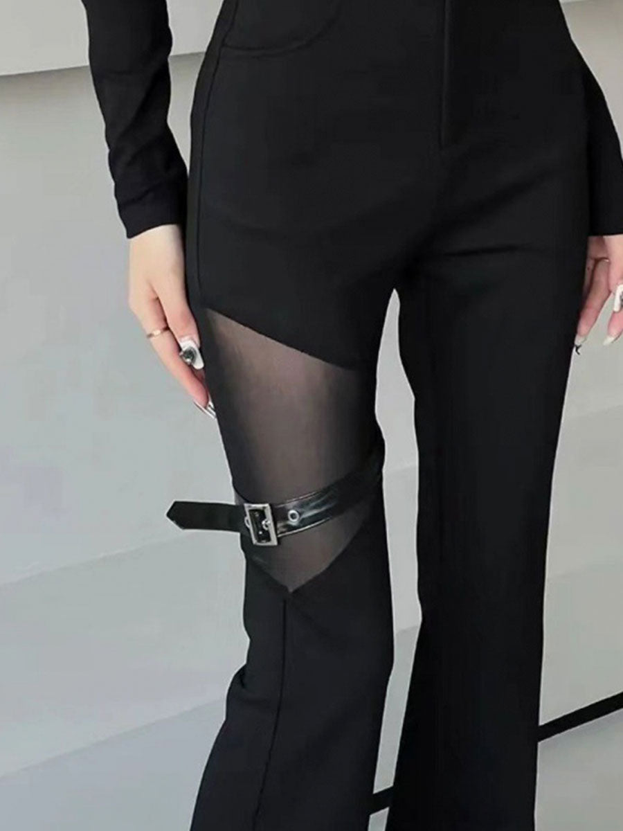 Mesh Patchwork Slim Pants