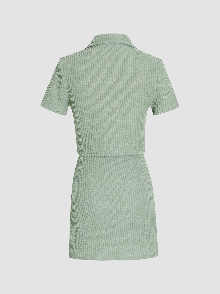 Kpop Knitted Short-sleeved Top&Skirt Set