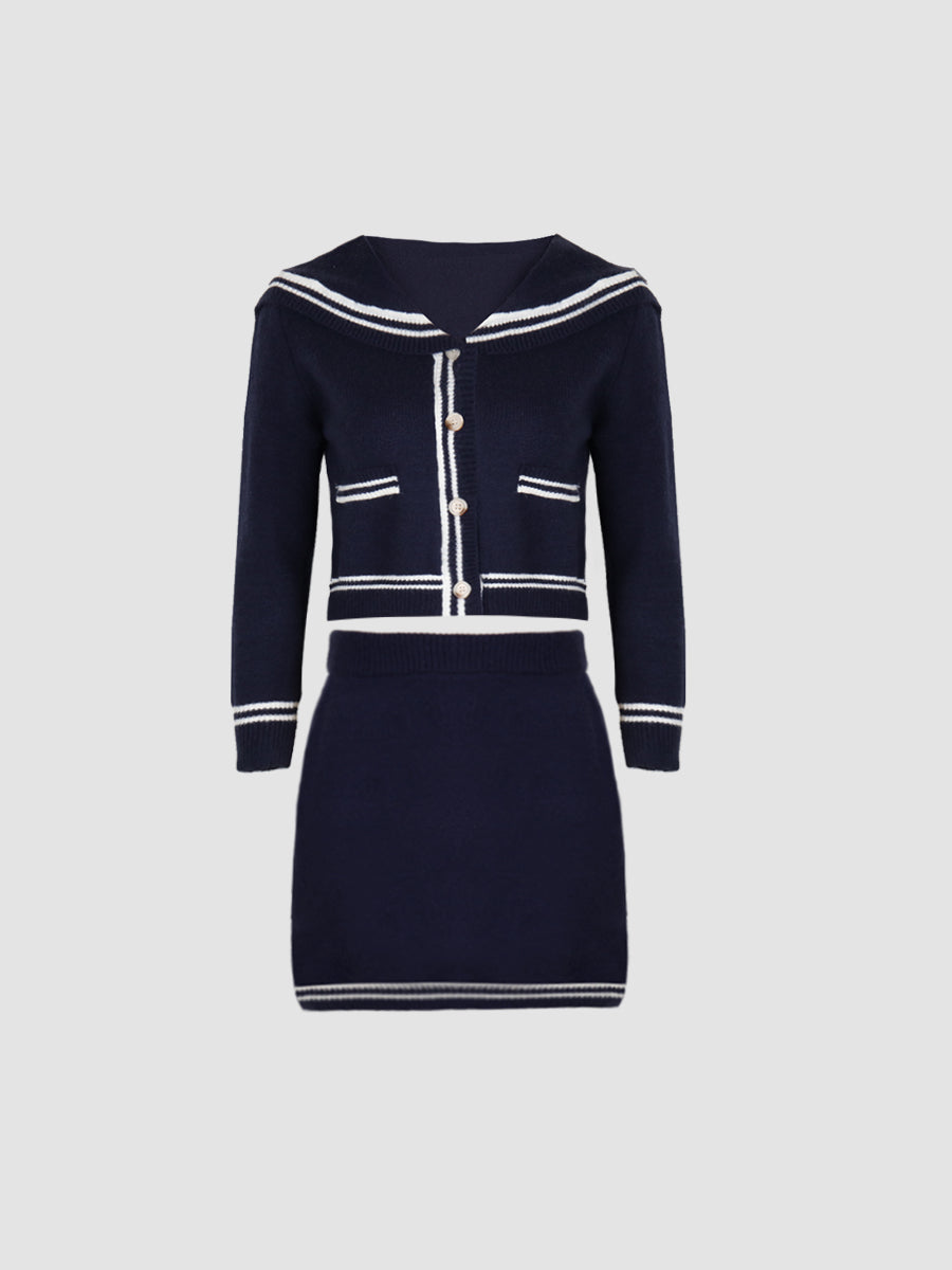Navy Collar Knit Set