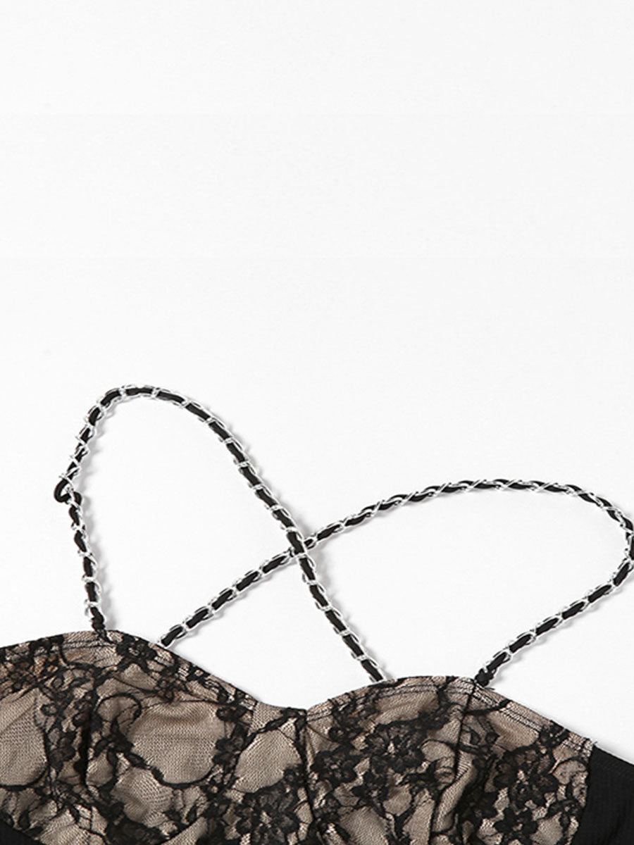 Black Lace Hollow Halter Dress