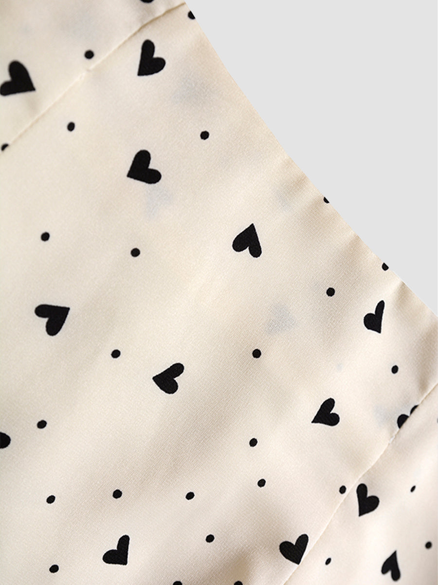 Retro High Waisted Bow Top+love Print Midi Skirt Set