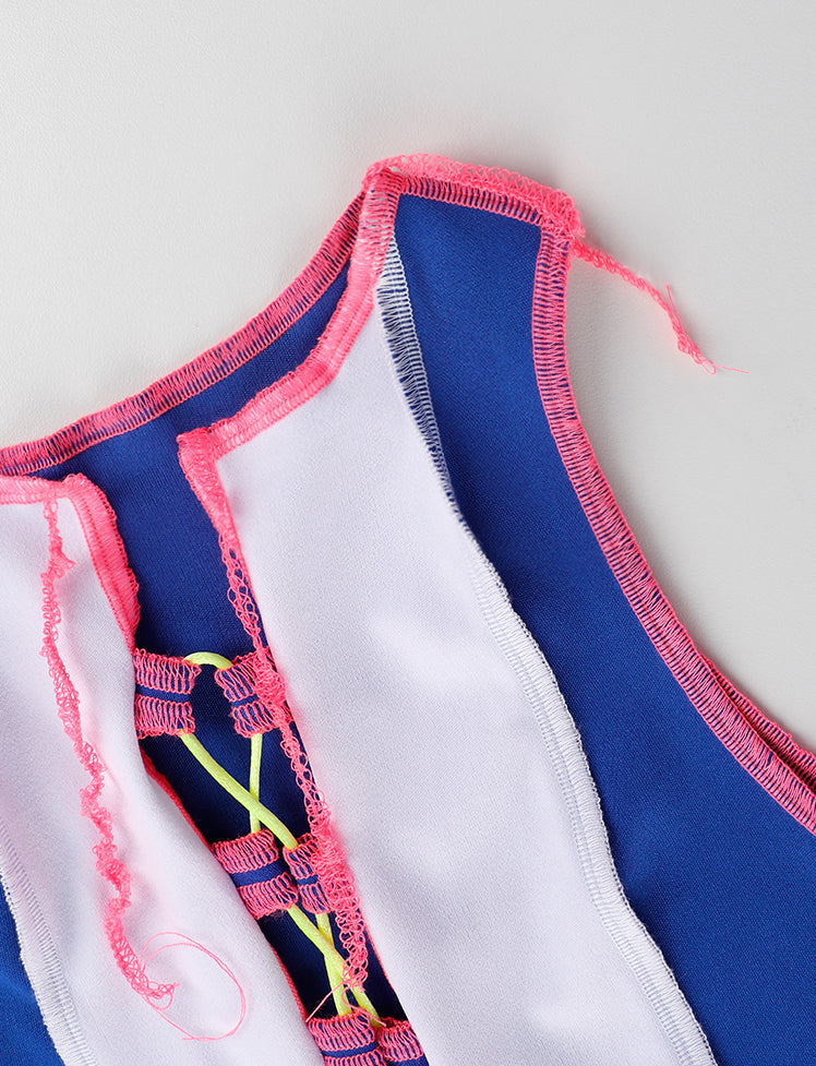 Color-block Cutout Lace-up Tank Top