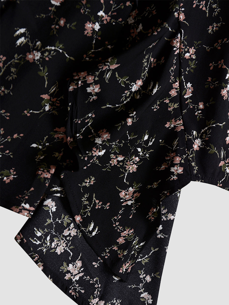 Strap Irregular Black Floral Dress