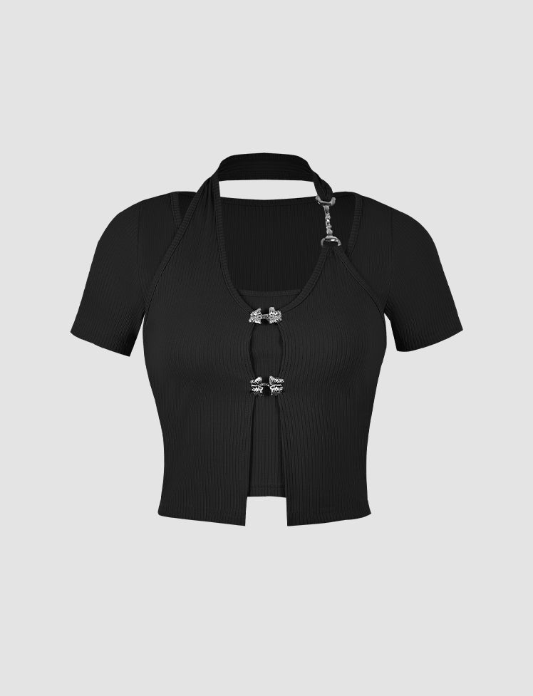 Metal Butterfly Crop Top