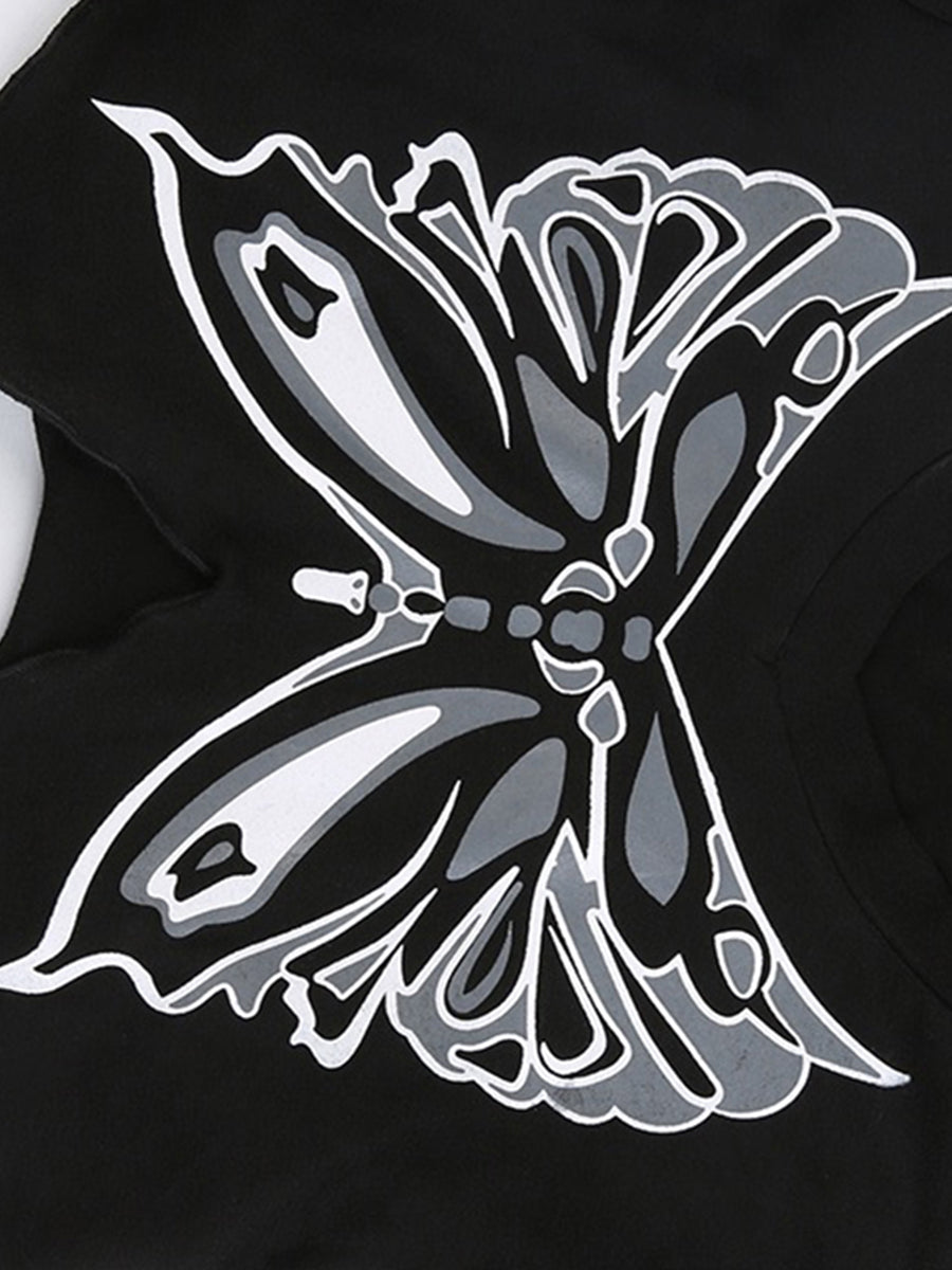 Black Butterfly Irregular Crop Top