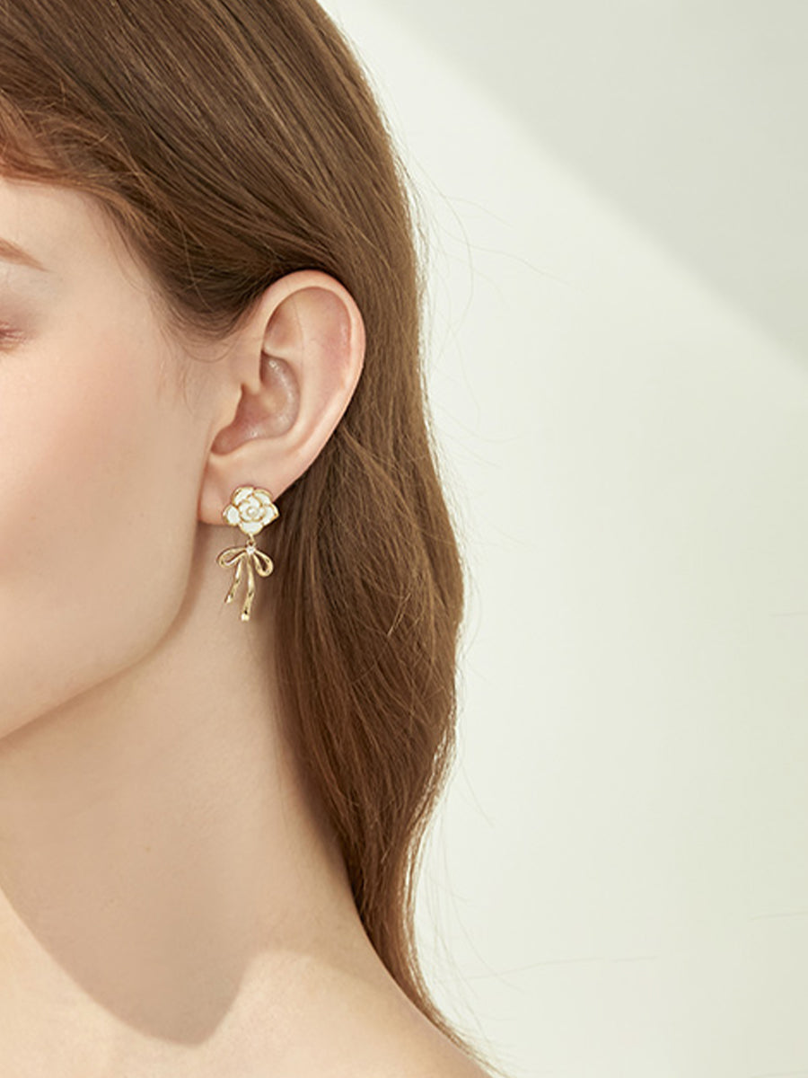 Black and White Flower Earrings