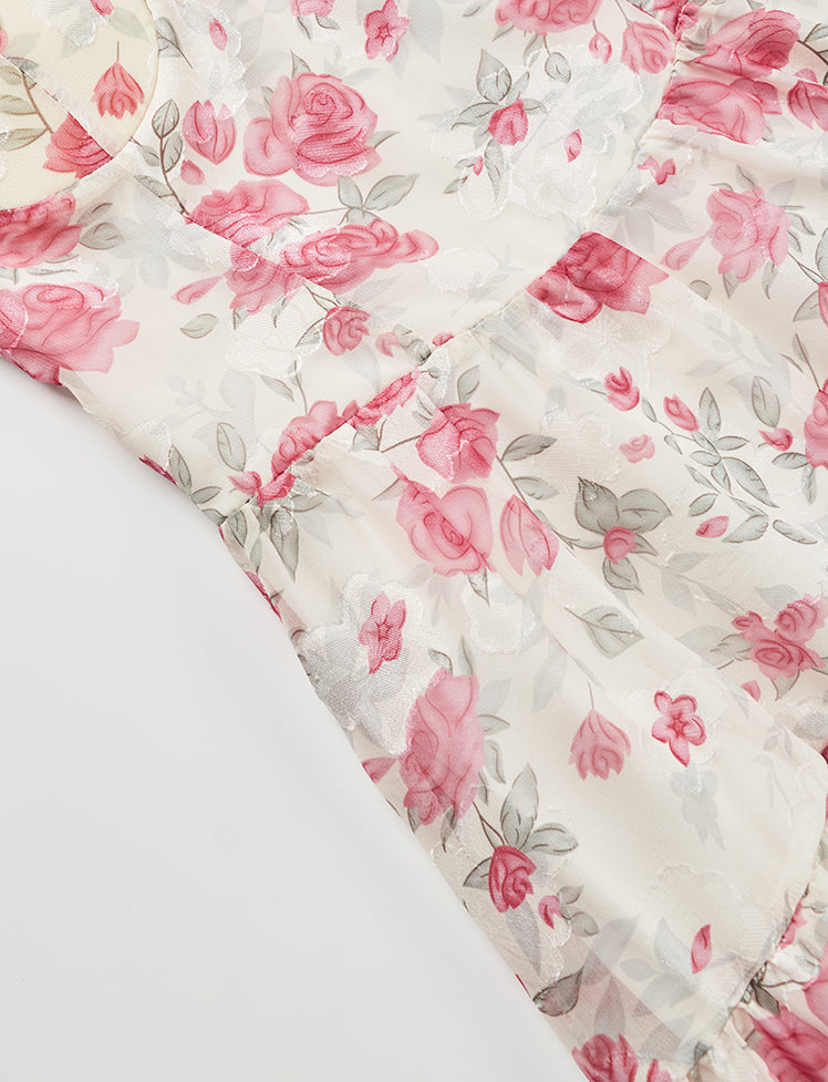 Ruffled Chiffon Floral Dress