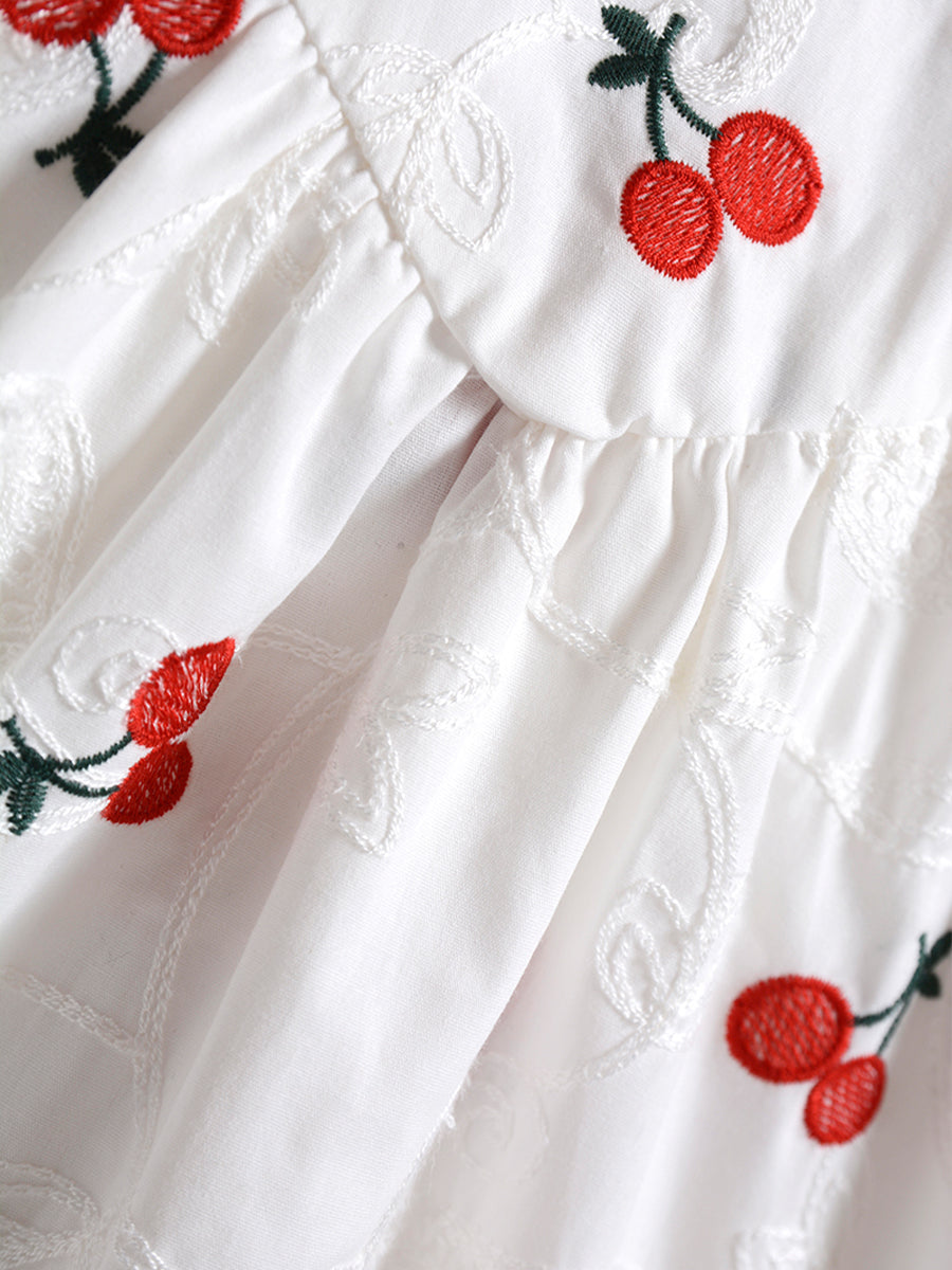 Embroidered Cherry White Dress