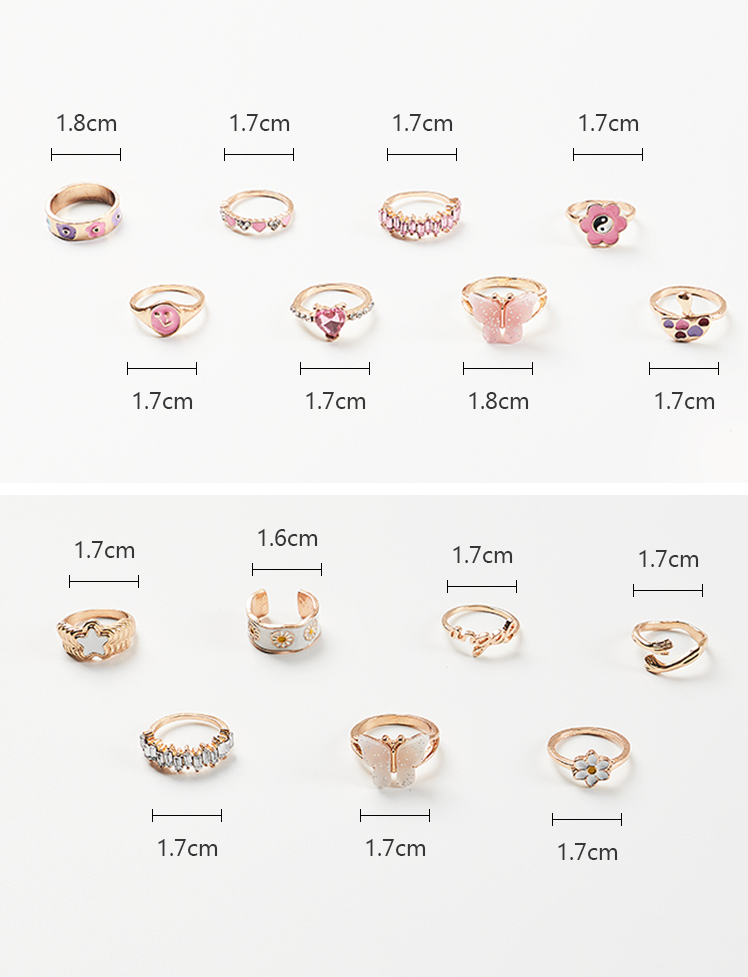 Butterfly Daisy Heart Y2K Rings