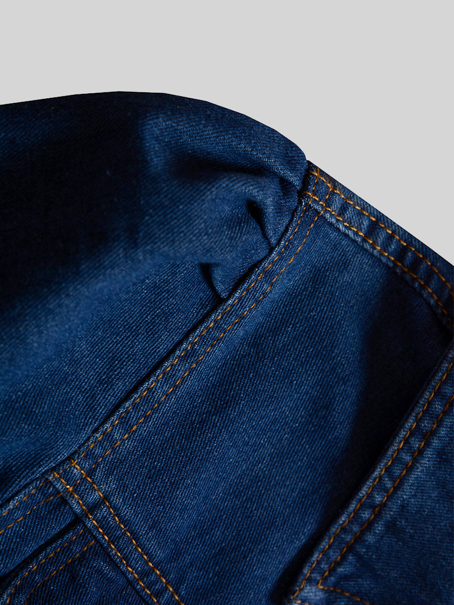Bubble Sleeve Belt Denim Dress