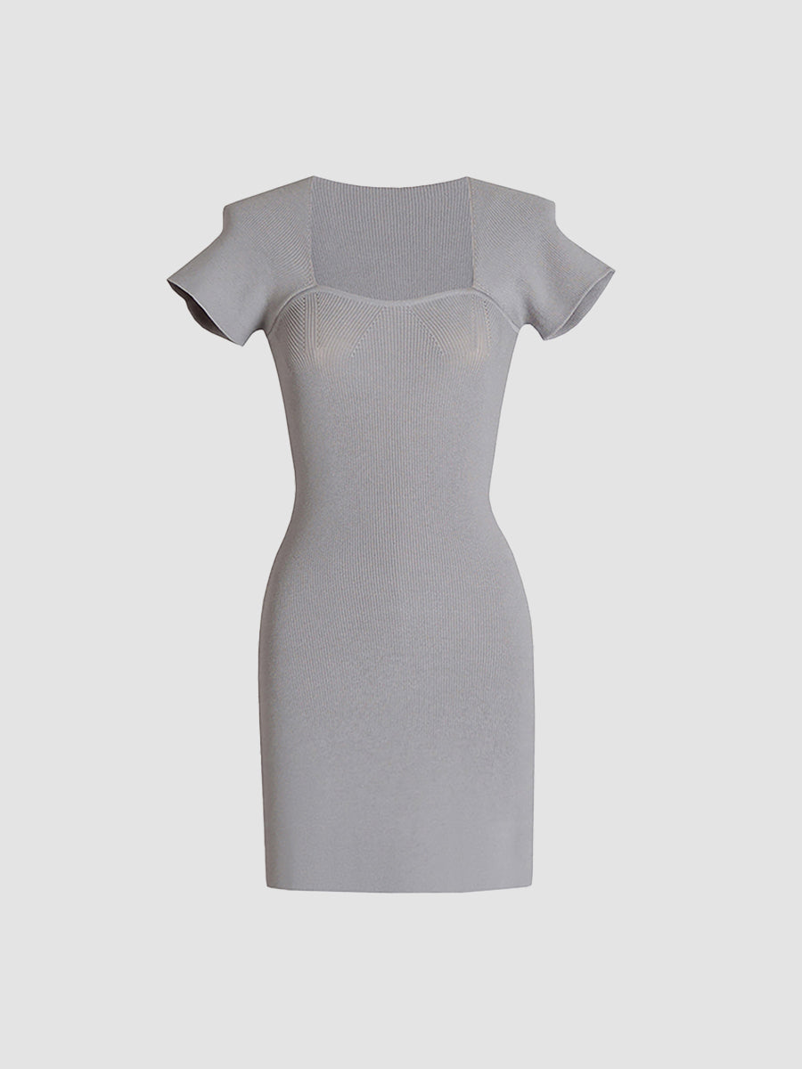 Gray Knitted Slim Midi/Short Dress