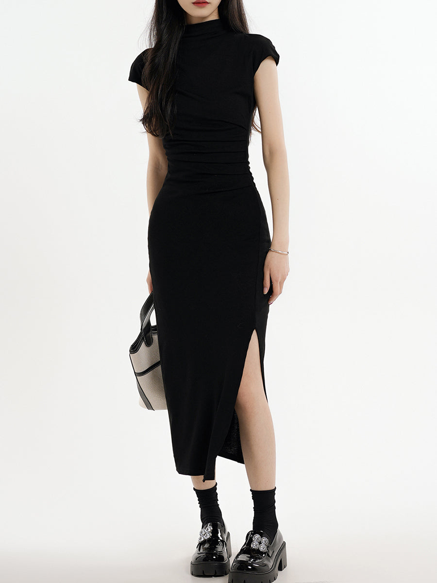 Black Slim Fit Split Hem Dress