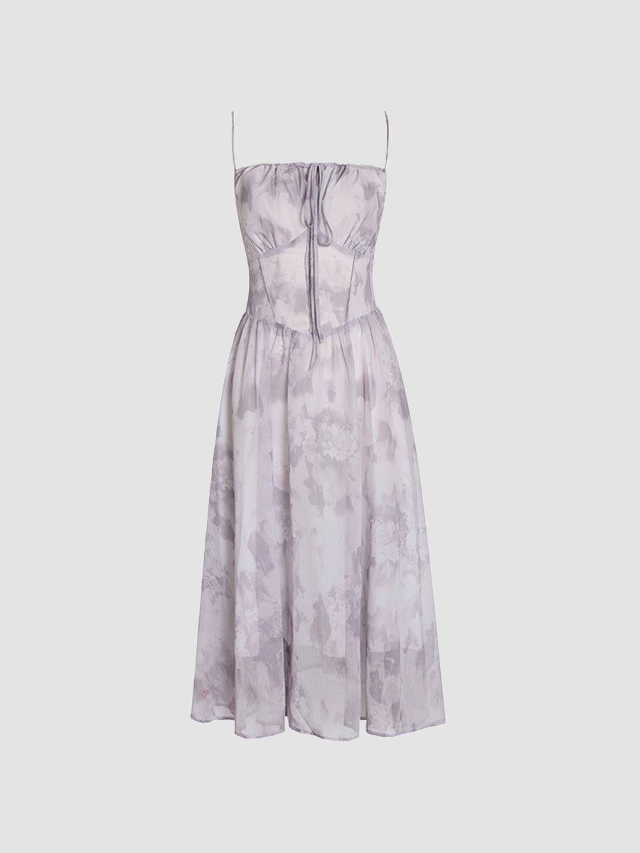 Gentle Tie-dye Print Midi Halter Dress