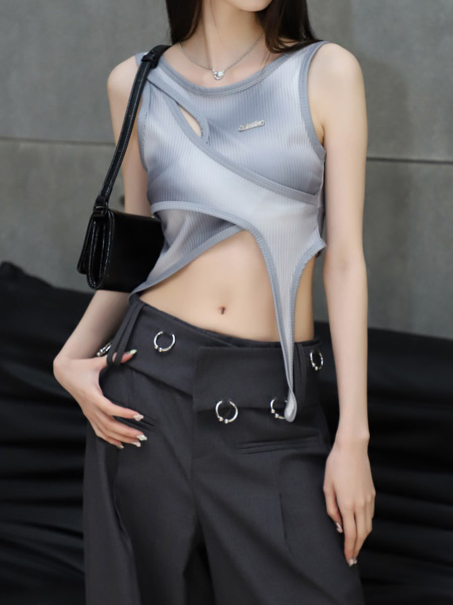 Y2K Irregular Tie-dye Fake Two Piece Top