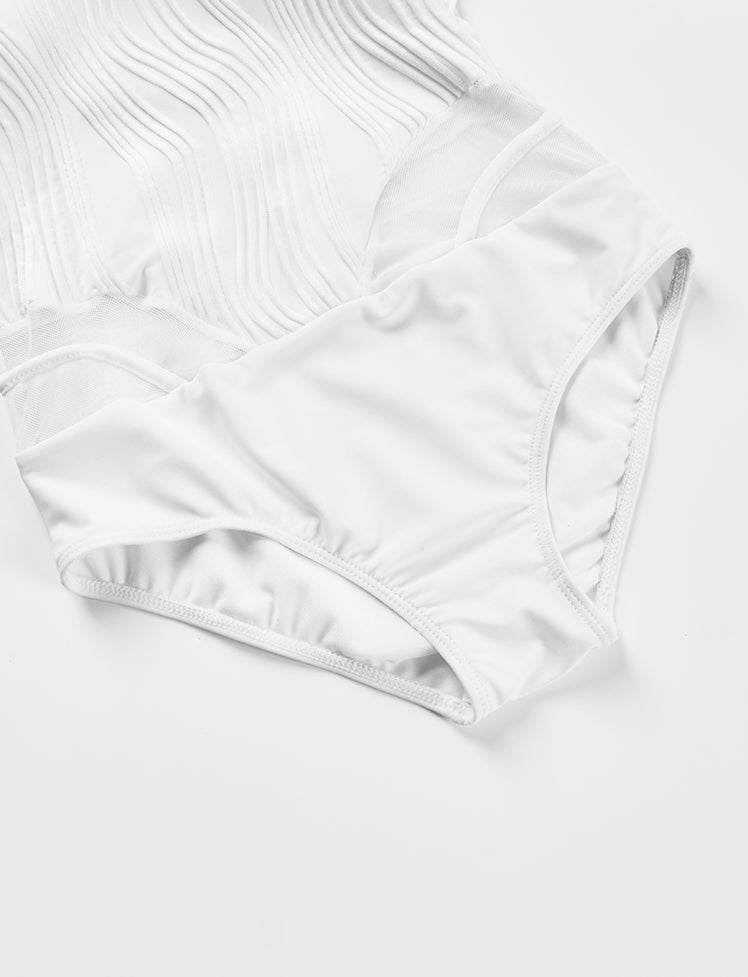 Mesh Paneled Solid One-piece Swimwear