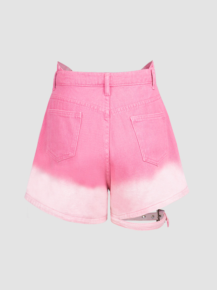 Pink Gradient Camisole + Denim Shorts Set