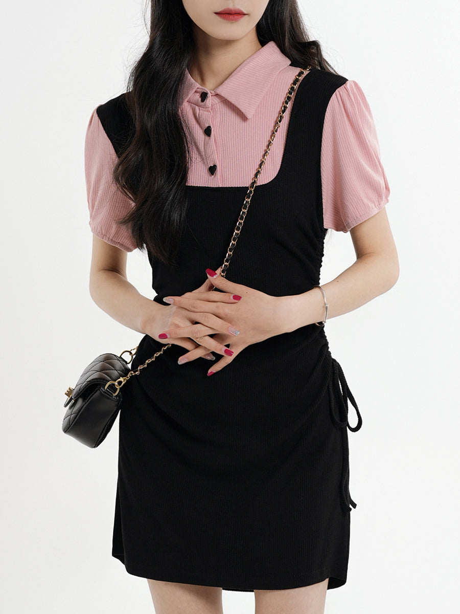 Sweet Girl Two Piece Polo Bubble Sleeve Dress