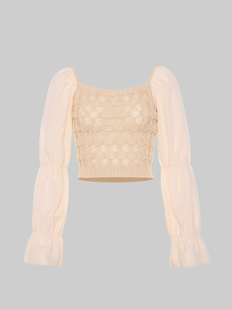 Knitted Chiffon Patchwork Long Sleeve Top