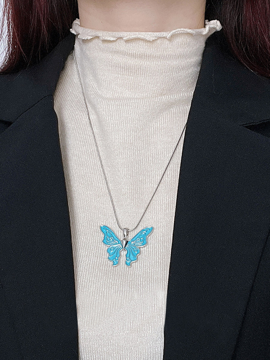 Vintage Blue Pink Butterfly Necklace