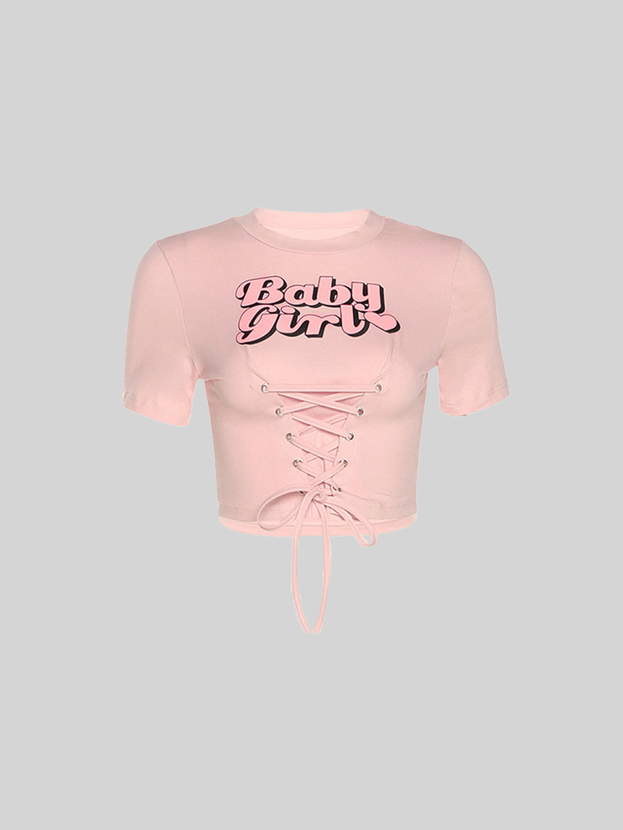 Cute Strappy Letter Print Crop Top