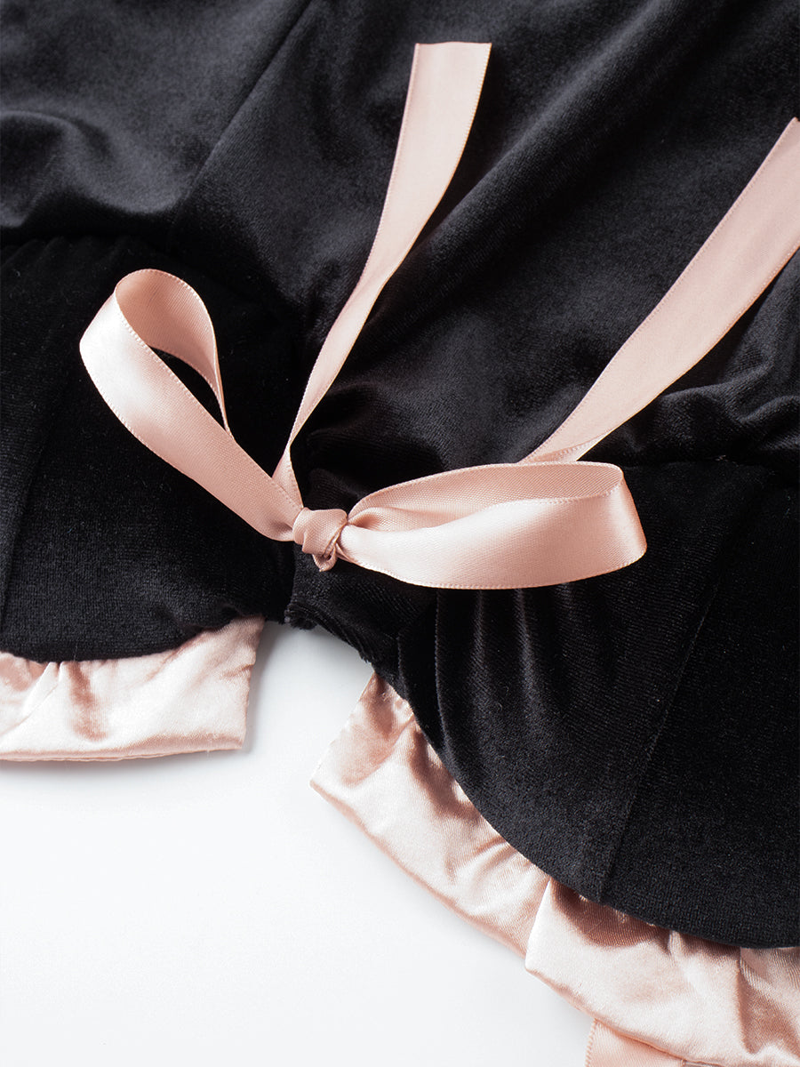 Hanging Velvet Bow Dress with Sleeves