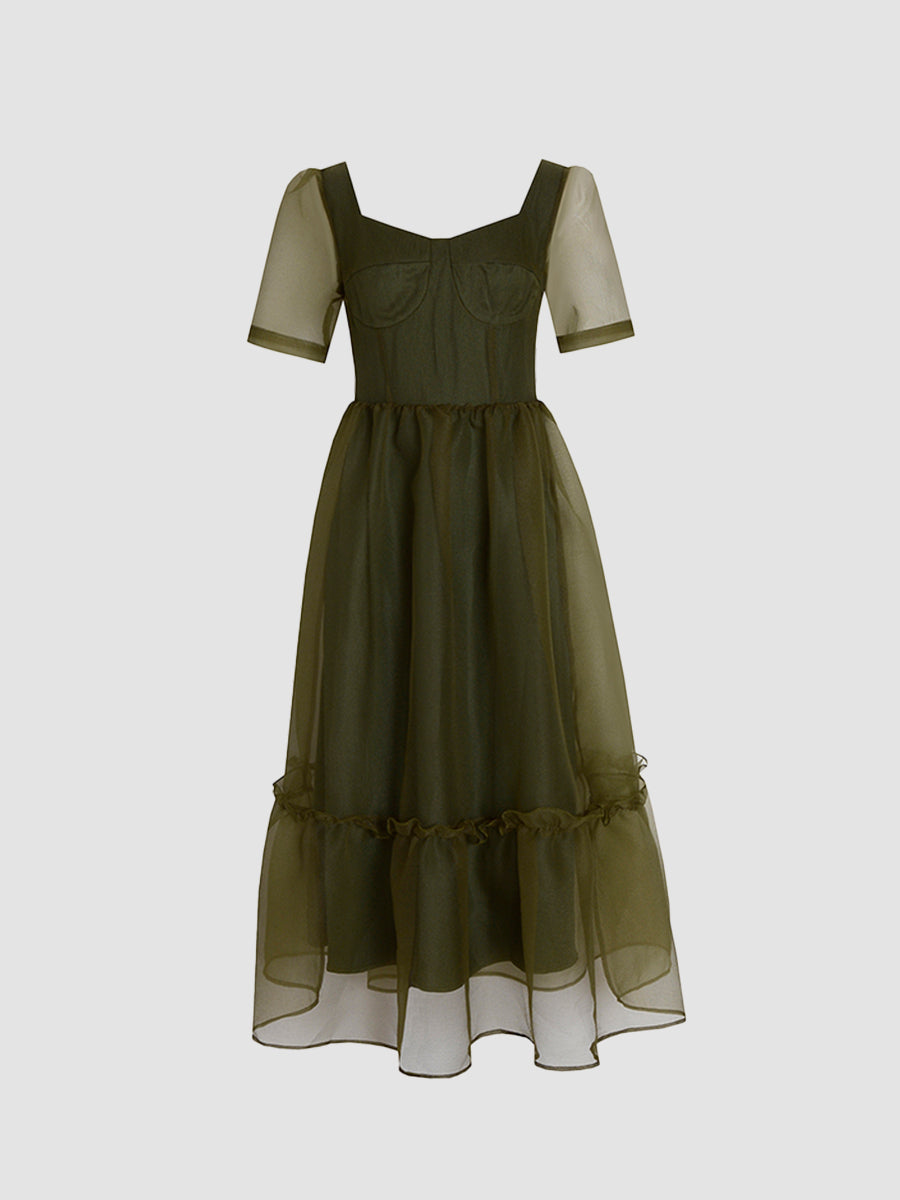 Chiffon Apricot Short Sleeve Dress