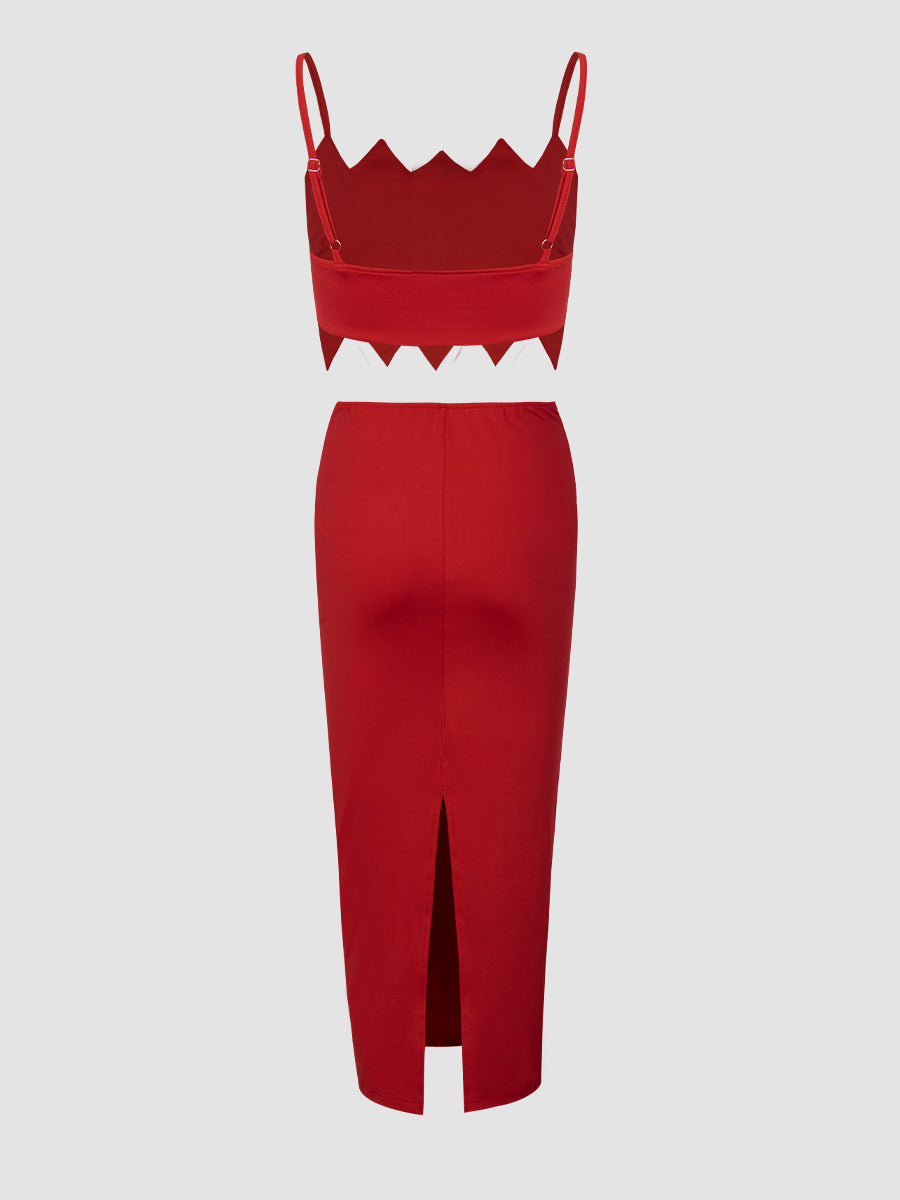 Red Stretchy Camisole Top + Long Skirt with Sleeve Covers