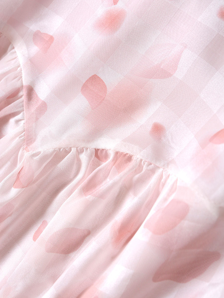Gentle Pink Floral Chiffon Midi Dress