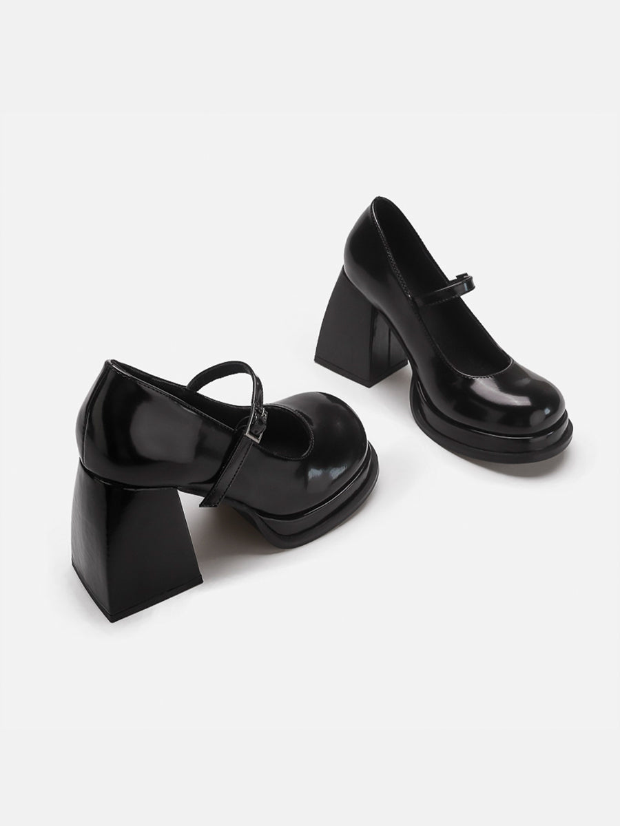 Chunky Heeled Ankle Strap Mary Jane Pumps