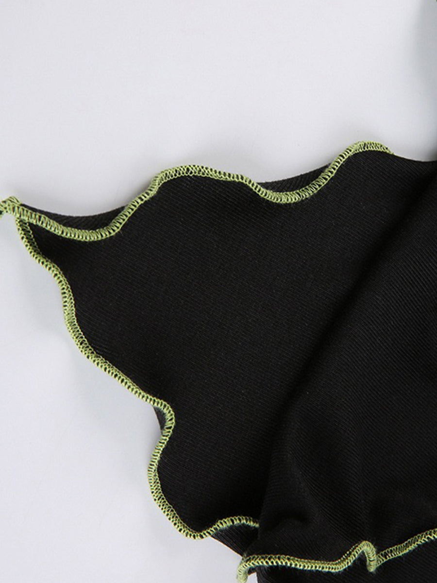 Irregular Patchwork Short Sleeve Halter Top