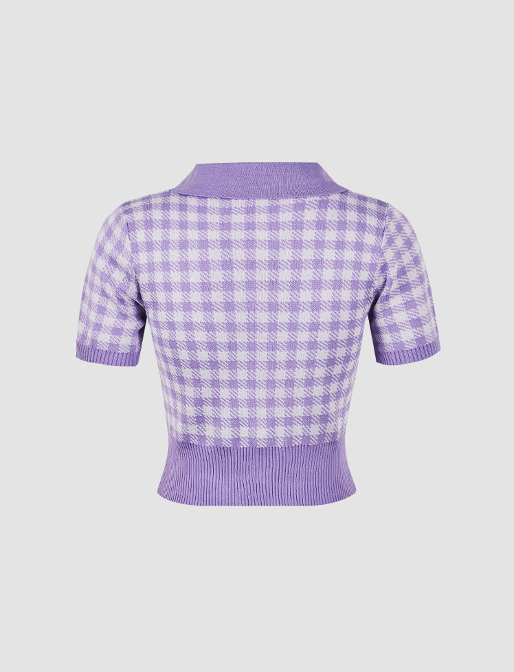 Plaid Flower Knite Crop Top